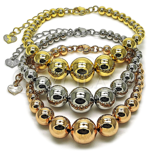 Pulsera Elegante 03.282.0008.07 Oro Laminado, Diseño de Bola y Hueco, Pulido, Tres Tonos (14 MM Thickness, 8 Inches Length)
