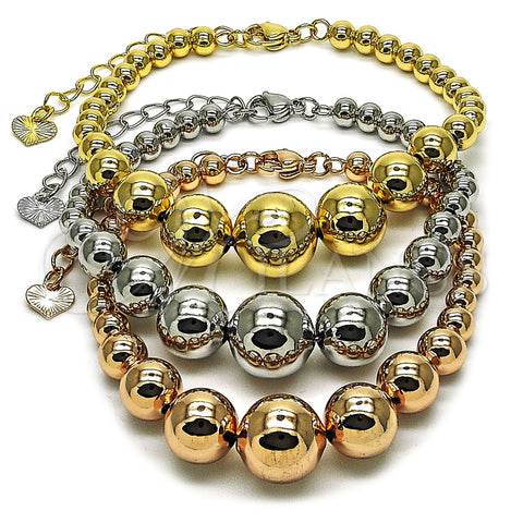 Pulsera Elegante 03.282.0008.07 Oro Laminado, Diseño de Bola y Hueco, Pulido, Tres Tonos (14 MM Thickness, 8 Inches Length)