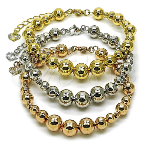 Pulsera Elegante 03.282.0012.08 Oro Laminado, Diseño de Bola y Hueco, Diseño de Bola, Pulido, Tricolor