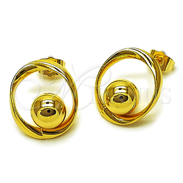 Arete Dormilona 02.282.0093 Oro Laminado, Diseño de Bola, Pulido, Tono Dorado