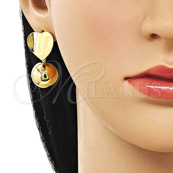 Arete Colgante 02.282.0095 Oro Laminado, Diseño de Bola y Corazón, Pulido, Tono Dorado