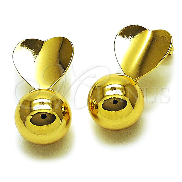 Arete Colgante 02.282.0095 Oro Laminado, Diseño de Bola y Corazón, Pulido, Tono Dorado
