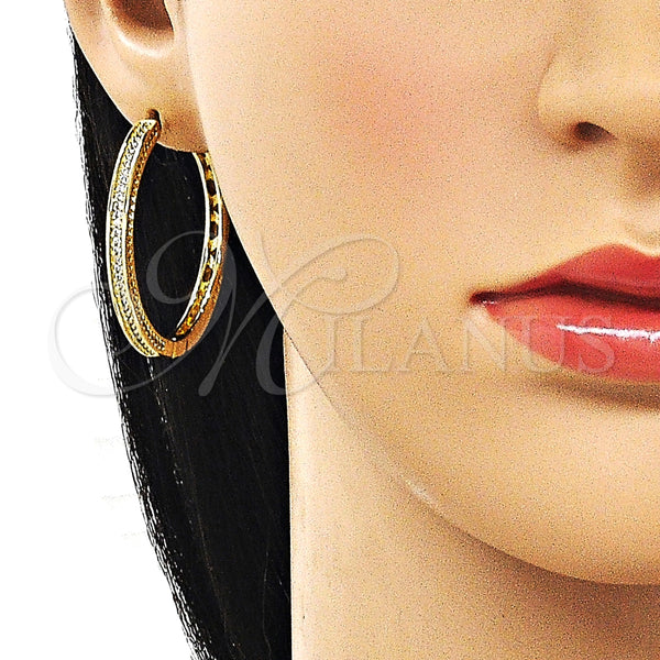 Argolla Huggie 02.282.0101.35 Oro Laminado, con Blanca Micro Pave, Pulido, Tono Dorado