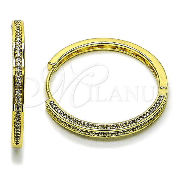 Argolla Huggie 02.282.0101.35 Oro Laminado, con Blanca Micro Pave, Pulido, Tono Dorado