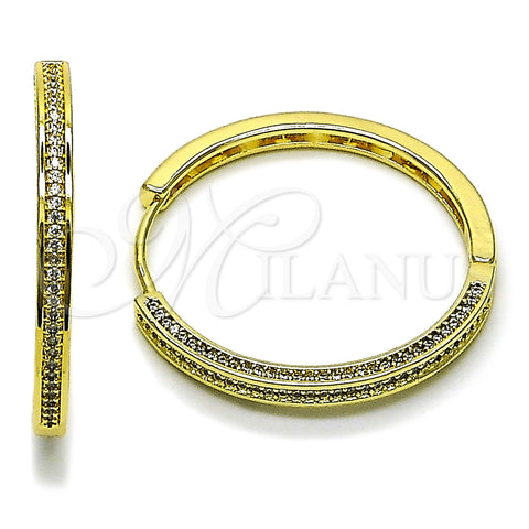 Argolla Huggie 02.282.0101.35 Oro Laminado, con Blanca Micro Pave, Pulido, Tono Dorado