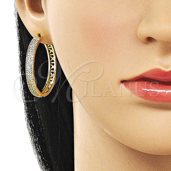 Argolla Huggie 02.282.0102.35 Oro Laminado, con Blanca Micro Pave, Pulido, Tono Dorado