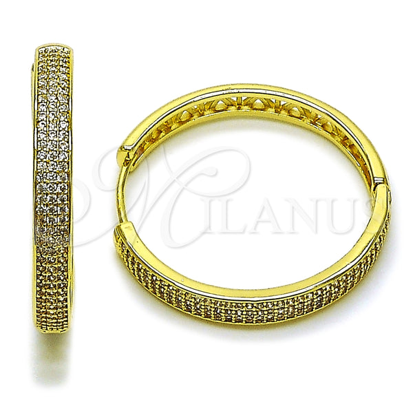 Argolla Huggie 02.282.0102.35 Oro Laminado, con Blanca Micro Pave, Pulido, Tono Dorado