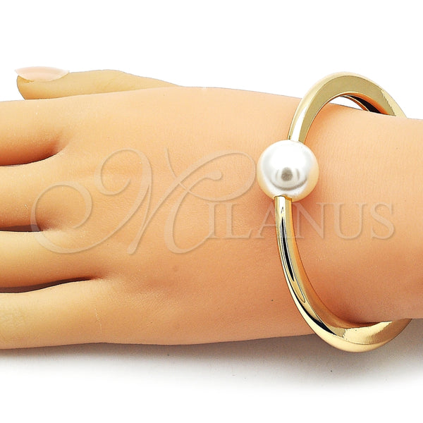 Aro Individual 07.307.0063.04 Oro Laminado, Diseño de Bola, con Perla Marfil, Pulido, Tono Dorado (Grosor 16 MM, Talla 4 (2,25 de Diámetro))