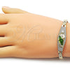 Pulsera Elegante 03.411.0080.08 Oro Laminado, Diseño de San Judas y Hebilla del Cinturón, con Blanca Zirconia Cubica, Pulido, Tres Tonos (Thickness, 8 Inches Length)