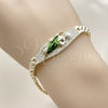 Pulsera Elegante 03.411.0080.08 Oro Laminado, Diseño de San Judas y Hebilla del Cinturón, con Blanca Zirconia Cubica, Pulido, Tres Tonos (Thickness, 8 Inches Length)