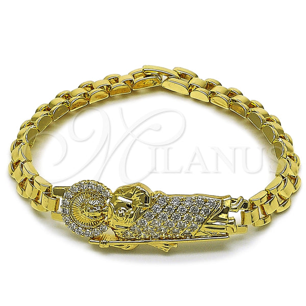 Pulsera Elegante 03.411.0083.07 Oro Laminado, Diseño de San Judas y Hebilla del Cinturón, con Blanca Zirconia Cubica, Pulido, Tono Dorado (Thickness, 8 Inches Length)