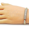 Pulsera Elegante 03.411.0084.08 Oro Laminado, Diseño de Baguette y Cluster, con Blanca Zirconia Cubica and Blanca Micro Pave, Pulido, Tono Dorado (Thickness, 8 Inches Length)