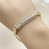 Pulsera Elegante 03.411.0084.08 Oro Laminado, Diseño de Baguette y Cluster, con Blanca Zirconia Cubica and Blanca Micro Pave, Pulido, Tono Dorado (Thickness, 8 Inches Length)