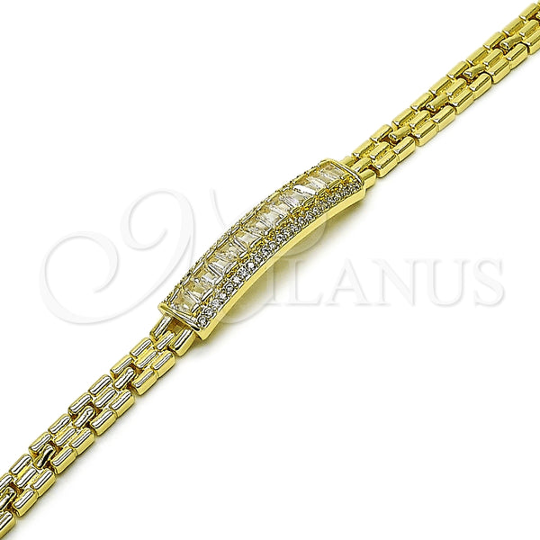 Pulsera Elegante 03.411.0084.08 Oro Laminado, Diseño de Baguette y Cluster, con Blanca Zirconia Cubica and Blanca Micro Pave, Pulido, Tono Dorado (Thickness, 8 Inches Length)