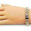 Pulsera Elegante 03.411.0085.08 Oro Laminado, Diseño de San Judas y Hebilla del Cinturón, con Blanca Zirconia Cubica, Pulido, Tono Dorado (12 MM Thickness, 8 Inches Length)