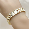 Pulsera Elegante 03.411.0085.08 Oro Laminado, Diseño de San Judas y Hebilla del Cinturón, con Blanca Zirconia Cubica, Pulido, Tono Dorado (12 MM Thickness, 8 Inches Length)