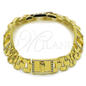 Pulsera Elegante 03.411.0085.08 Oro Laminado, Diseño de San Judas y Hebilla del Cinturón, con Blanca Zirconia Cubica, Pulido, Tono Dorado (12 MM Thickness, 8 Inches Length)