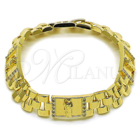 Pulsera Elegante 03.411.0085.08 Oro Laminado, Diseño de San Judas y Hebilla del Cinturón, con Blanca Zirconia Cubica, Pulido, Tono Dorado (12 MM Thickness, 8 Inches Length)