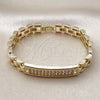Pulsera Elegante 03.411.0086.07 Oro Laminado, Diseño de Hebilla del Cinturón, con Blanca Zirconia Cubica, Pulido, Tono Dorado (09 MM Thickness, 7 Inches Length)