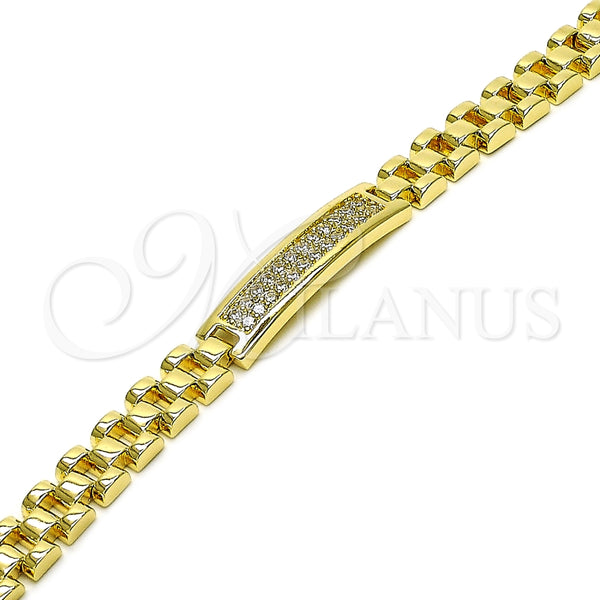 Pulsera Elegante 03.411.0086.07 Oro Laminado, Diseño de Hebilla del Cinturón, con Blanca Zirconia Cubica, Pulido, Tono Dorado (09 MM Thickness, 7 Inches Length)