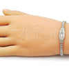 Pulsera Elegante 03.411.0087.06 Oro Laminado, Diseño de Guadalupe y Baguette, Diseño de Guadalupe, con Zirconia Cubica Blanca, Pulido, Tricolor