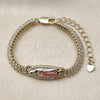 Pulsera Elegante 03.411.0087.06 Oro Laminado, Diseño de Guadalupe y Baguette, Diseño de Guadalupe, con Zirconia Cubica Blanca, Pulido, Tricolor