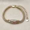Pulsera Elegante 03.411.0087.06 Oro Laminado, Diseño de Guadalupe y Baguette, con Blanca Zirconia Cubica, Pulido, Tres Tonos (Thickness, 6 Inches Length)