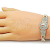 Pulsera Solida 03.411.0008.2.08 Oro Laminado, Diseño de Guadalupe y Cruz, con Blanca Zirconia Cubica, Pulido, Tres Tonos (08 MM Thickness, 8 Inches Length)