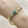 Pulsera Elegante 03.411.0089.08 Oro Laminado, Diseño de San Judas y Flor, con Verde and Blanca Zirconia Cubica, Pulido, Tono Dorado (Thickness, 8 Inches Length)