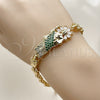 Pulsera Elegante 03.411.0090.08 Oro Laminado, Diseño de San Judas y Flor, con Verde and Blanca Zirconia Cubica, Pulido, Tono Dorado (Thickness, 8 Inches Length)