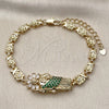 Pulsera Elegante 03.411.0090.08 Oro Laminado, Diseño de San Judas y Flor, con Verde and Blanca Zirconia Cubica, Pulido, Tono Dorado (Thickness, 8 Inches Length)