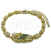 Pulsera Elegante 03.411.0090.08 Oro Laminado, Diseño de San Judas y Flor, con Verde and Blanca Zirconia Cubica, Pulido, Tono Dorado (Thickness, 8 Inches Length)