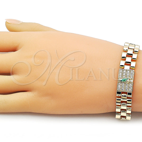 Pulsera Elegante 03.411.0091.08 Oro Laminado, Diseño de San Judas y Hebilla del Cinturón, con Blanca Zirconia Cubica, Pulido, Tres Tonos (Thickness, 8 Inches Length)