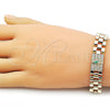 Pulsera Elegante 03.411.0091.08 Oro Laminado, Diseño de San Judas y Hebilla del Cinturón, con Blanca Zirconia Cubica, Pulido, Tres Tonos (Thickness, 8 Inches Length)