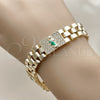 Pulsera Elegante 03.411.0091.08 Oro Laminado, Diseño de San Judas y Hebilla del Cinturón, con Blanca Zirconia Cubica, Pulido, Tres Tonos (Thickness, 8 Inches Length)