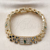 Pulsera Elegante 03.411.0091.08 Oro Laminado, Diseño de San Judas y Hebilla del Cinturón, con Blanca Zirconia Cubica, Pulido, Tres Tonos (Thickness, 8 Inches Length)