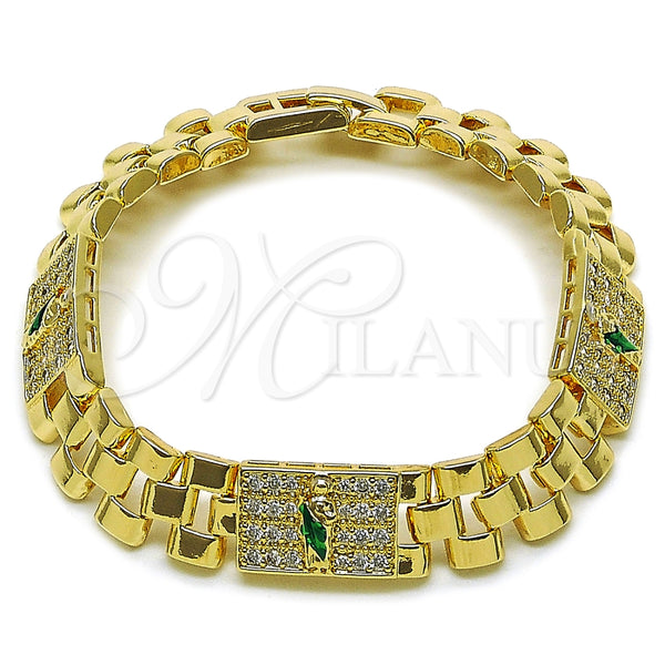 Pulsera Elegante 03.411.0091.08 Oro Laminado, Diseño de San Judas y Hebilla del Cinturón, con Blanca Zirconia Cubica, Pulido, Tres Tonos (Thickness, 8 Inches Length)