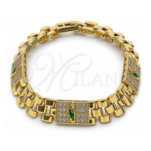 Pulsera Elegante 03.411.0091.08 Oro Laminado, Diseño de San Judas y Hebilla del Cinturón, con Zirconia Cubica Blanca, Pulido, Tres Tonos (Grosor 12.5 MM, 8 Pulgadas de Largo)