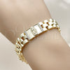 Pulsera Elegante 03.411.0092.08 Oro Laminado, Diseño de Guadalupe y Hebilla del Cinturón, con Blanca Zirconia Cubica, Pulido, Tono Dorado (12 MM Thickness, 8 Inches Length)