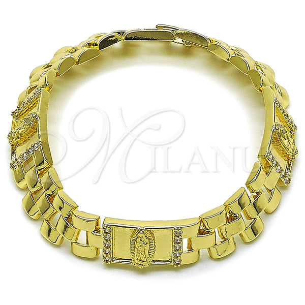 Pulsera Elegante 03.411.0092.08 Oro Laminado, Diseño de Guadalupe y Hebilla del Cinturón, con Blanca Zirconia Cubica, Pulido, Tono Dorado (12 MM Thickness, 8 Inches Length)