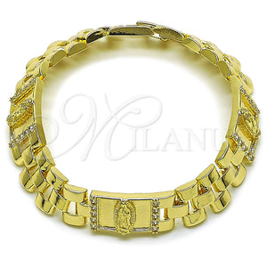 Pulsera Elegante 03.411.0092.08 Oro Laminado, Diseño de Guadalupe y Hebilla del Cinturón, con Blanca Zirconia Cubica, Pulido, Tono Dorado (12 MM Thickness, 8 Inches Length)