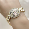 Pulsera Elegante 03.411.0093.08 Oro Laminado, Diseño de Guadalupe y Hebillas de Cinturon, Diseño de Guadalupe, con Zirconia Cubica Blanca, Diamantado, Tricolor