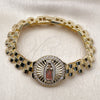 Pulsera Elegante 03.411.0093.08 Oro Laminado, Diseño de Guadalupe y Hebilla del Cinturón, con Blanca Zirconia Cubica, Diamantado, Tres Tonos (12 MM Thickness, 8 Inches Length)