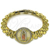 Pulsera Elegante 03.411.0093.08 Oro Laminado, Diseño de Guadalupe y Hebilla del Cinturón, con Blanca Zirconia Cubica, Diamantado, Tres Tonos (12 MM Thickness, 8 Inches Length)