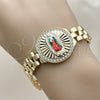 Pulsera Elegante 03.411.0093.1.08 Oro Laminado, Diseño de Guadalupe y Hebilla del Cinturón, con Blanca Zirconia Cubica, Diamantado, Tres Tonos (12 MM Thickness, 8 Inches Length)