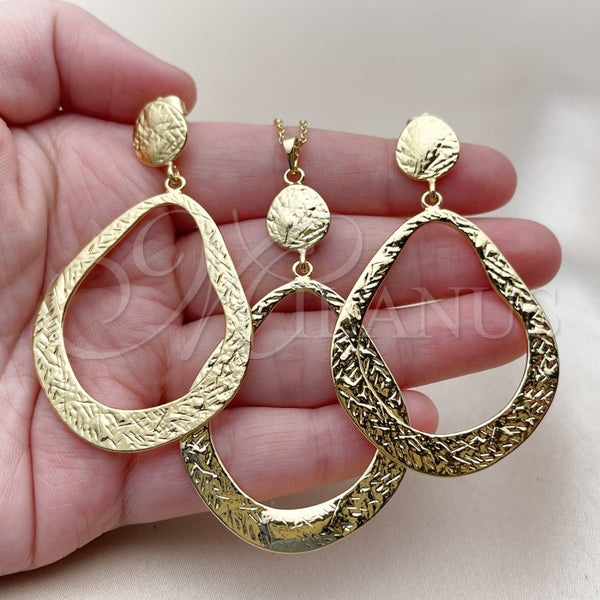 Juego de Arete y Dije de Adulto 10.379.0098 Oro Laminado, Diseño de Gota, Pulido, Tono Dorado