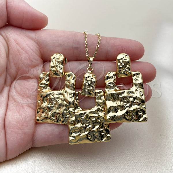 Juego de Arete y Dije de Adulto 10.379.0099 Oro Laminado, Diseño de Candado, Pulido, Tono Dorado