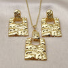 Juego de Arete y Dije de Adulto 10.379.0099 Oro Laminado, Diseño de Candado, Pulido, Tono Dorado