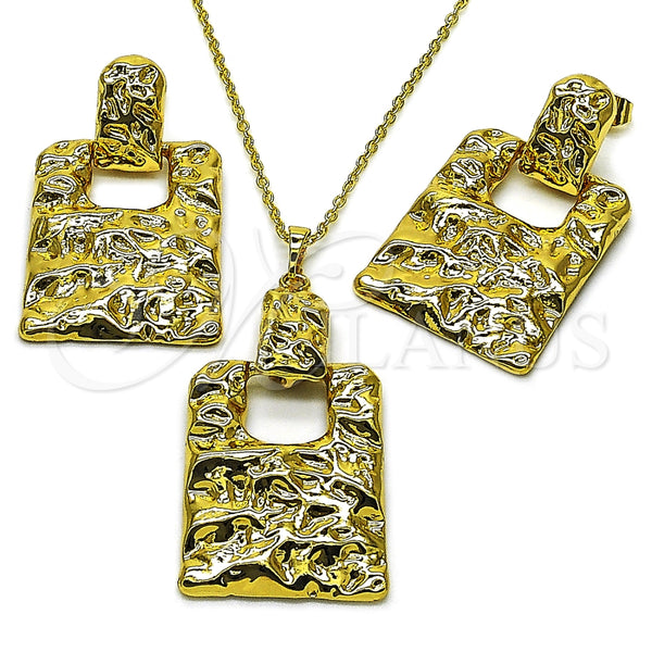 Juego de Arete y Dije de Adulto 10.379.0099 Oro Laminado, Diseño de Candado, Pulido, Tono Dorado