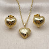 Juego de Arete y Dije de Adulto 10.379.0101 Oro Laminado, Diseño de Corazón, Diamantado, Tono Dorado
